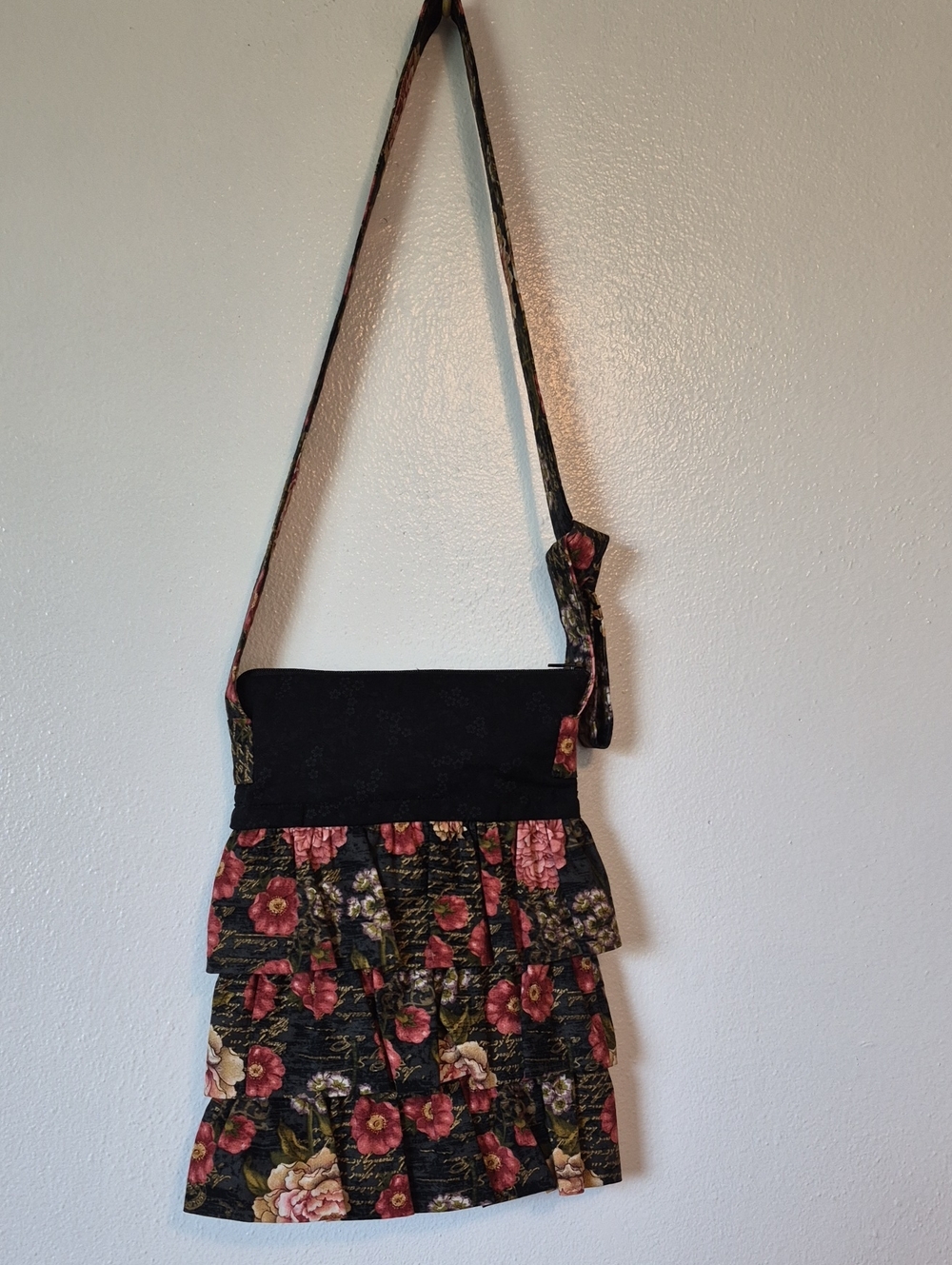 Adorable Floral Ruffled Crossbody Purse Handmade Fabric French Look